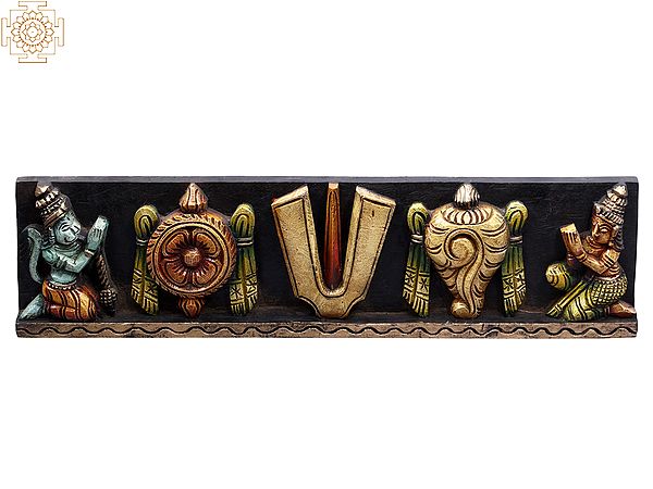 24" Wooden Chakra, Tilak and Conch (Vaishnava Symbols) with Hanuman & Garuda Panel