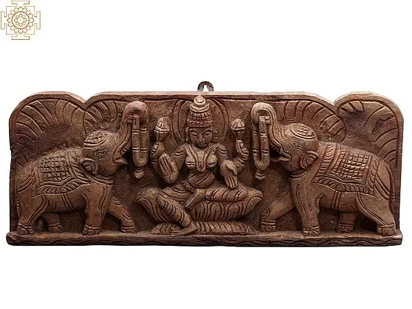 20" Wooden Gaja Lakshmi Wall Panel