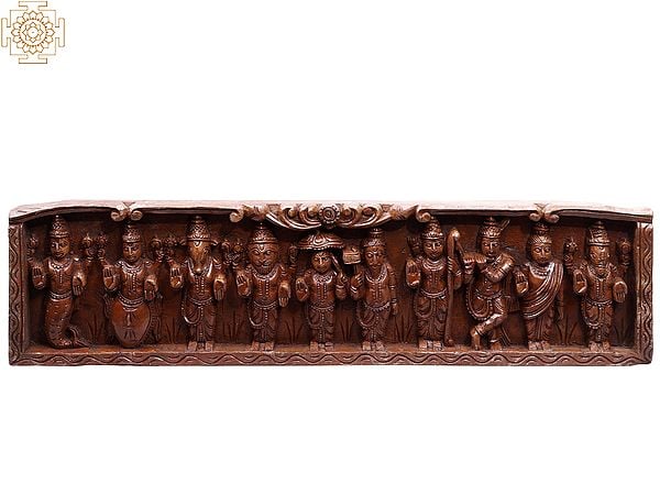 29" Wooden Ten Incarnations of Lord Vishnu (Dashavatara) Panel