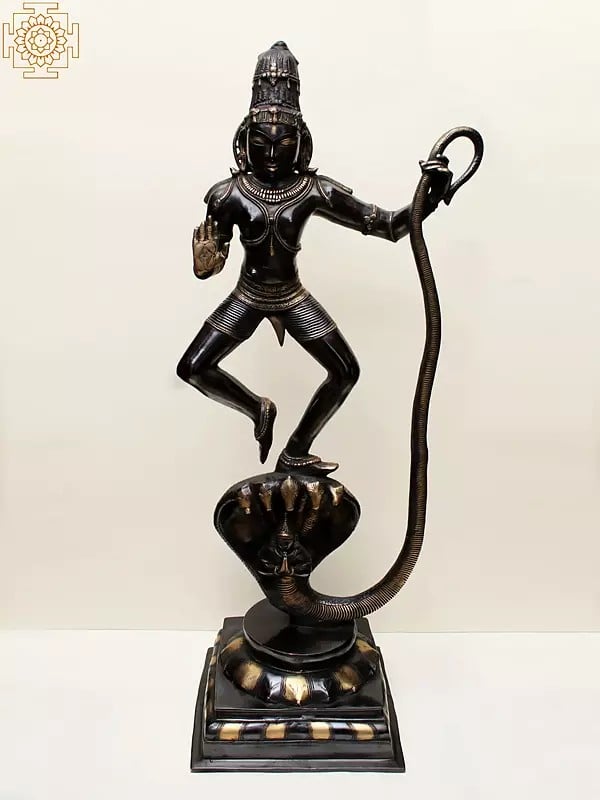 42" Large Size Shri Krishna Vanquishes Kaliya In Brass