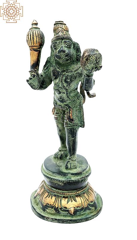 7" Lord Hanuman Brass Idol Carrying Sanjeevani Mountain | Handmade
