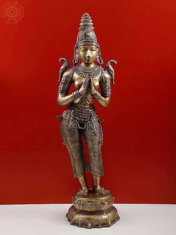 45" Large Namaste Lady (The Celestial Doorkeeper Flanking Temple Doors) In Brass | Handmade