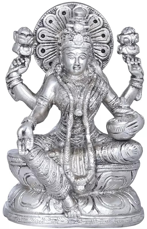 6" Four Armed Goddess Lakshmi with Wealth Pot In Brass