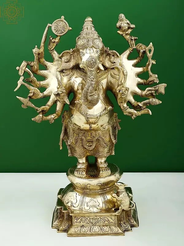 Sixteen-Armed Vira-Ganesha Brass Statue | Handmade