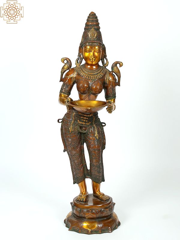 45" Deeplakshmi - Goddess of Prosperity and Abundance In Brass | Handmade