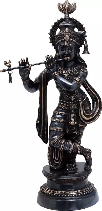 35" Large Size Lord Krishna Brass Idol Playing Flute