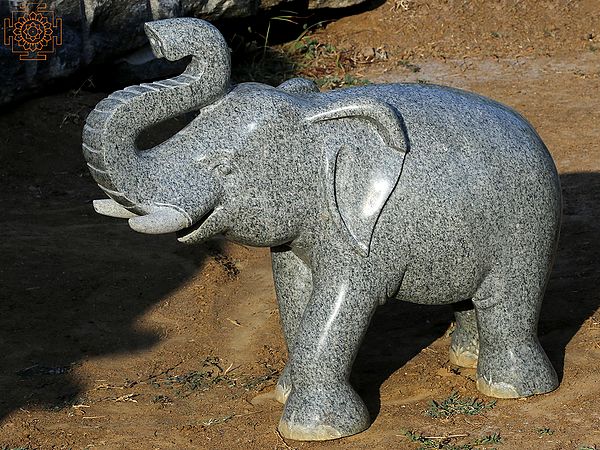 25" Elephant Hard Granite Stone Statue