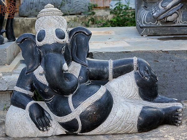 36" Large Reclining Ganesha Granite Stone Statue