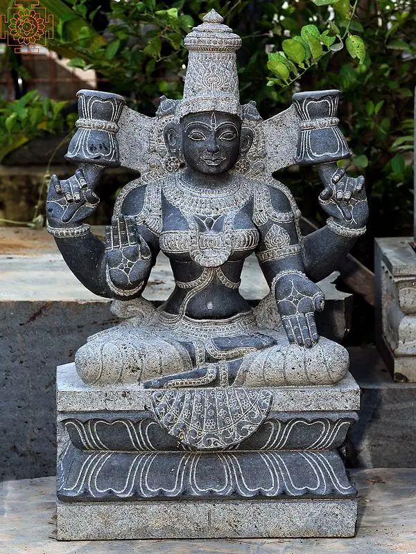 34" Large Sitting Goddess Lakshmi Granite Statue