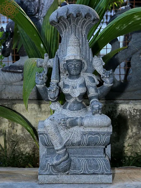 Stone Sculpture: 42" Large Sitting Devi Karumariamman Statue