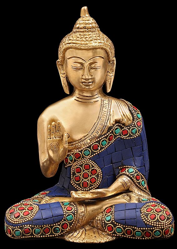 10" Tibetan Buddhist Blessing Buddha In Brass | Handmade | Made In India