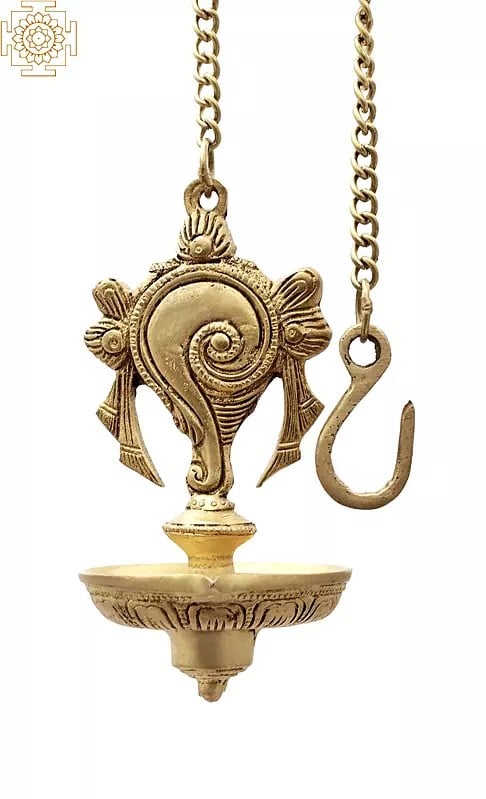6" Vaishnava Conch Hanging Lamp in Brass