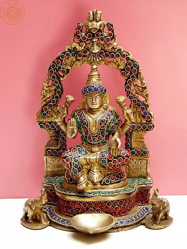 9" Brass Lakshmi with Inlay Work