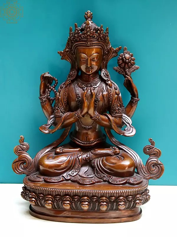 9" Bodhisattva Chenrezig Idol from Nepal | Copper Nepalese Statute