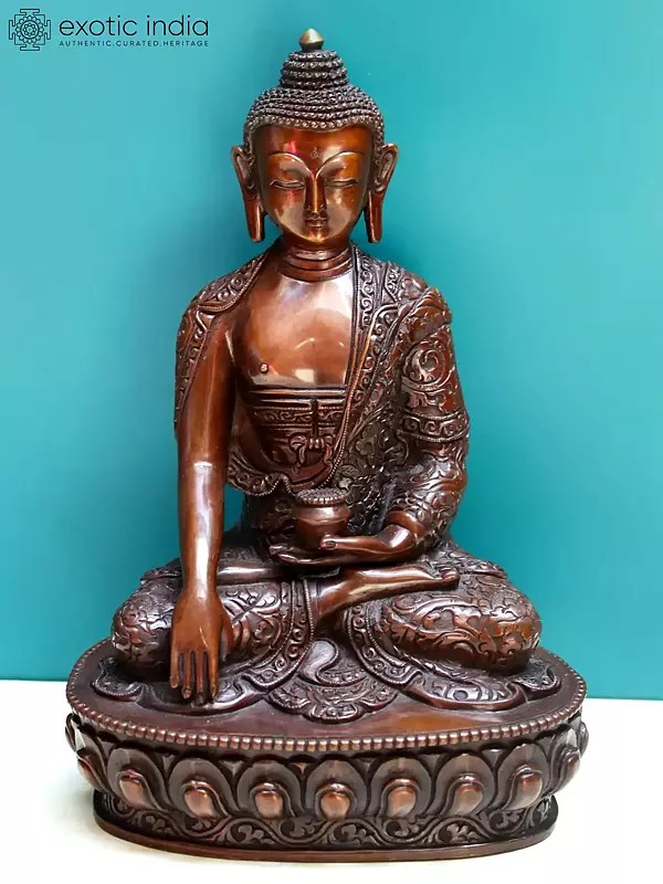 8" Bhumisparsha Buddha Copper Idol from Nepal | Lord Buddha Idol