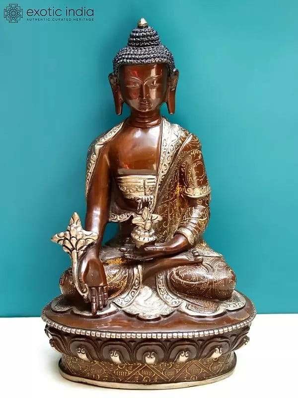 8" Copper Buddha Statue in Mara Vijay Mudra from Nepal