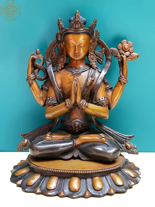 7" Bodhisattva Chenrezig Copper Statue from Nepal
