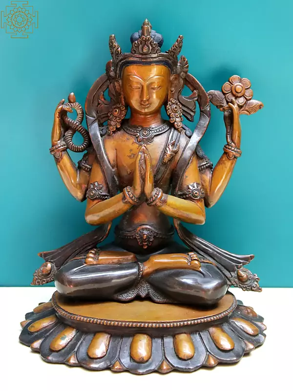 7" Chenrezig Copper Statue from Nepal