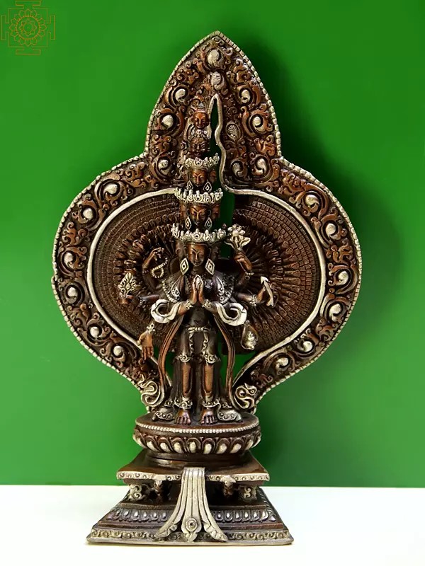 8" Avalokiteshvara Idol | Copper Statue Gilded with Gold from Nepal