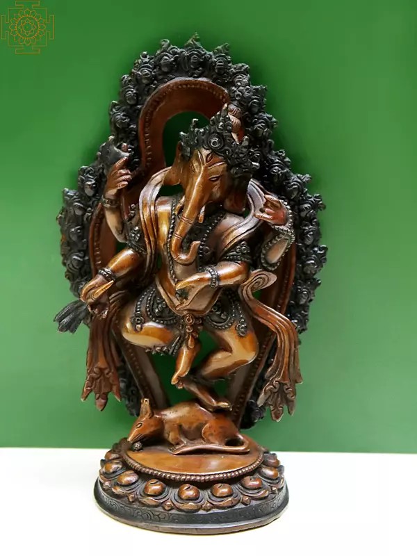 7" Dancing Ganesha Idol | Copper Statue from Nepal
