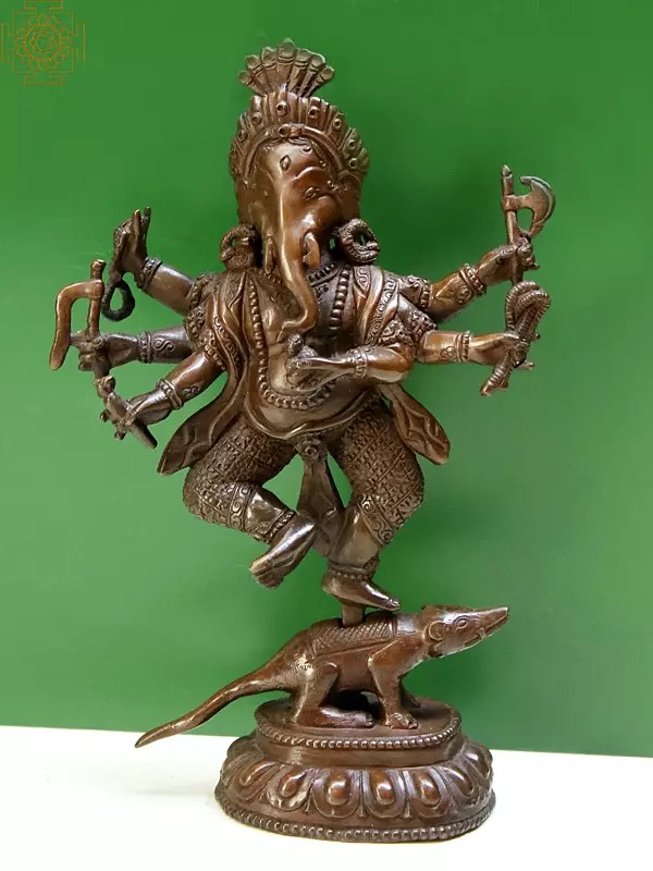 7" Six-armed Dancing Ganesha Copper Statue | Nepalese Copper Idol