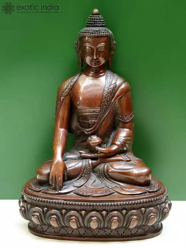 8" Bhumisparsha Buddha Copper Idol from Nepal