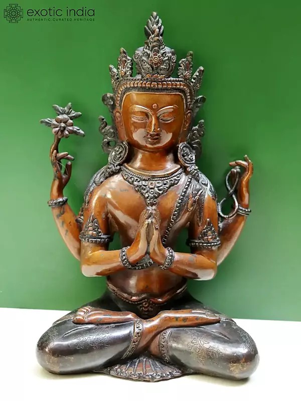 10" Chenrezig Idol from Nepal | Nepalese Copper Statues