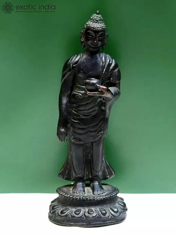 6.8" Standing Buddha Idol from Nepal | Nepalese Copper Statue