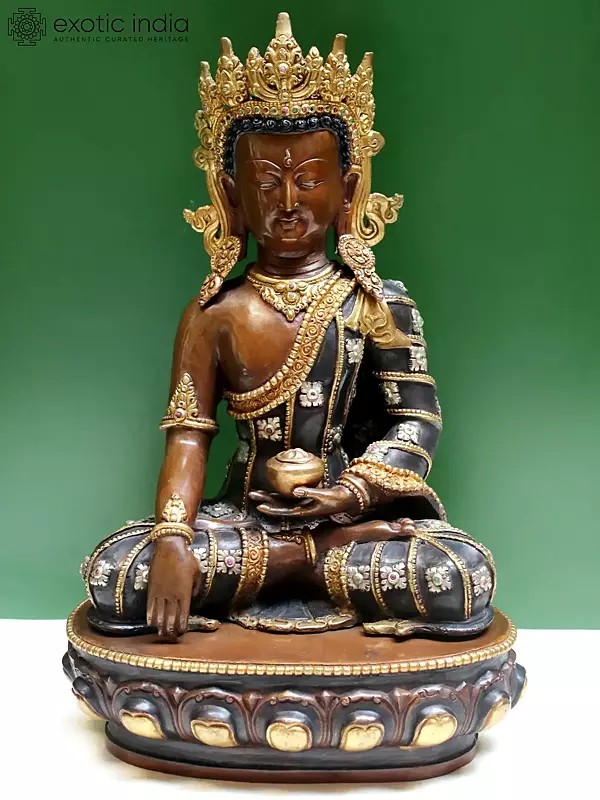 14" Bhumisparsha Crown Buddha Idol | Nepalese Copper Statue