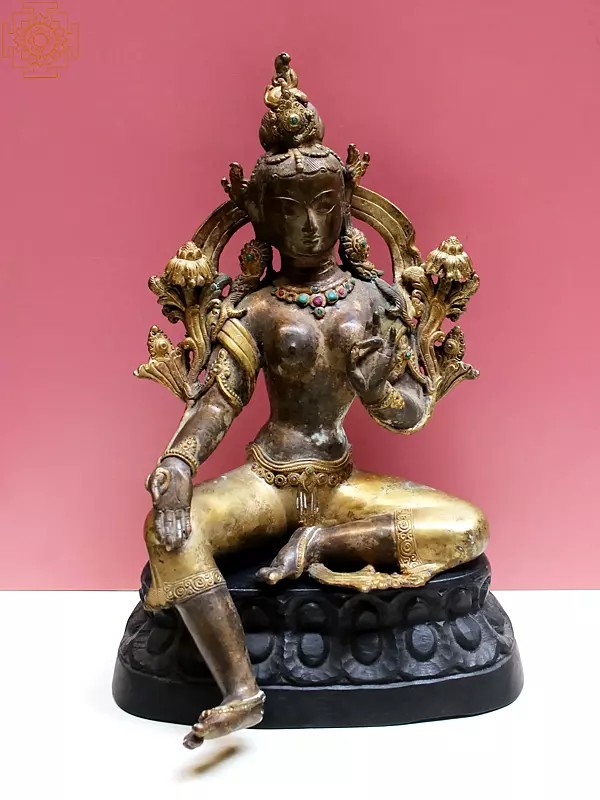 13" Goddess Green Tara Idol | Copper Statue from Nepal