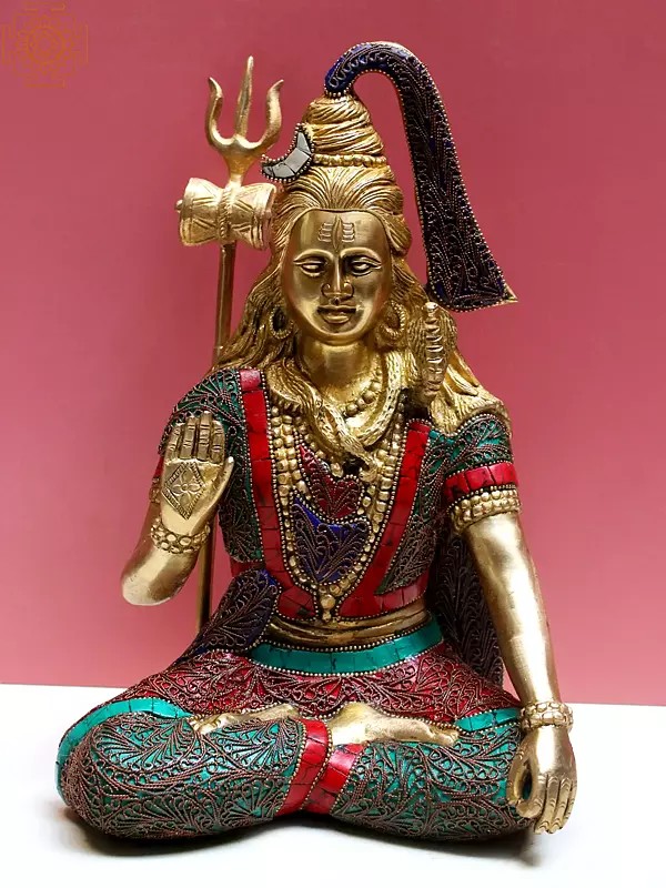 11" Brass Lord Shiva with Inlay Work