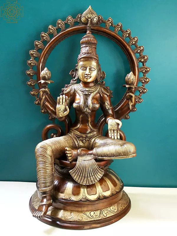 27" Goddess Lakshmi Seated on Pedestal