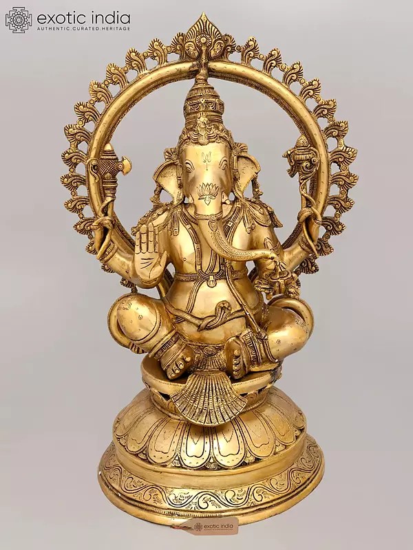 27" Blessing Ganesha Seated on Pedestal