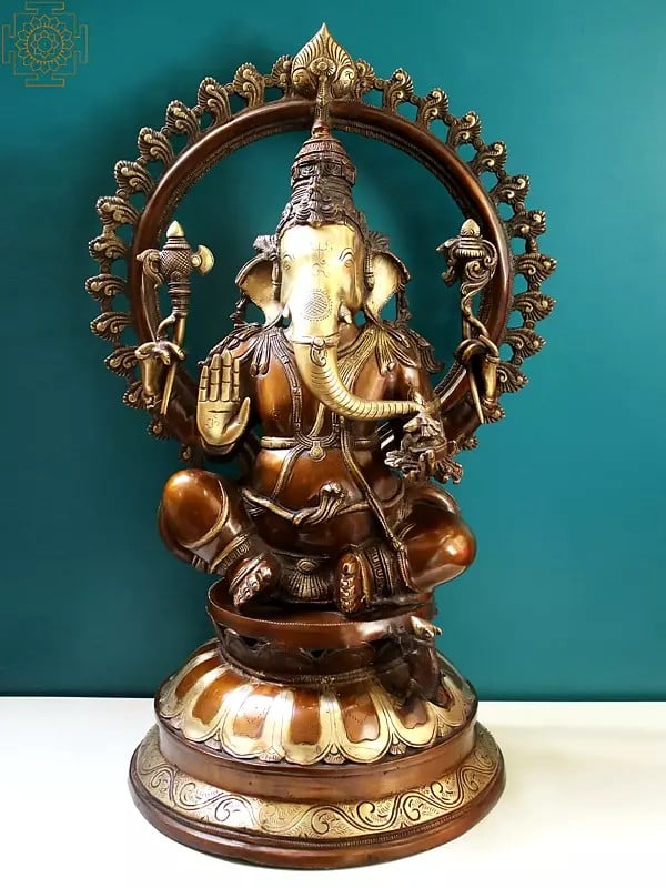 27" Blessing Ganesha Seated on Pedestal