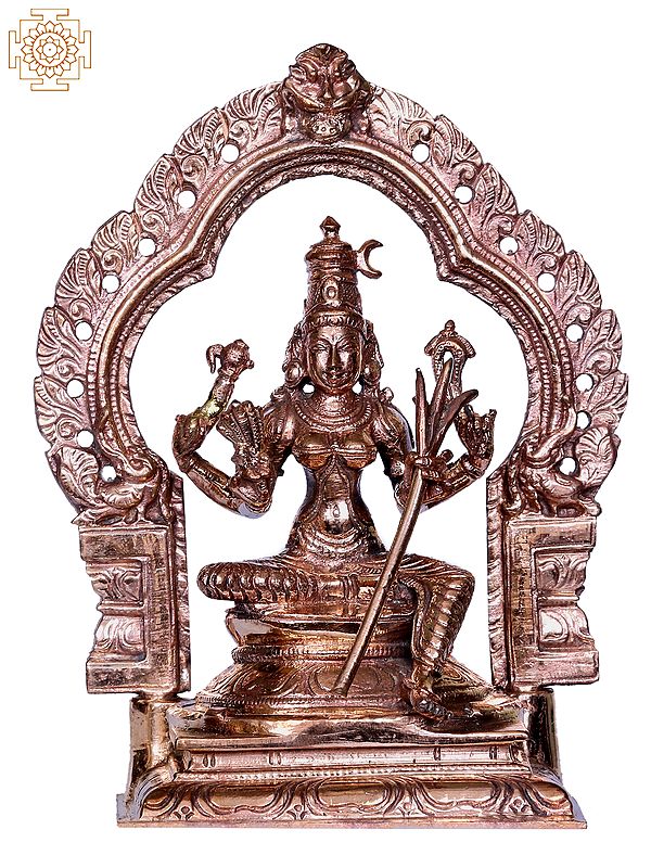 5" Small Bronze Goddess Rajarajeshwari Idol with Kirtimukha Arch