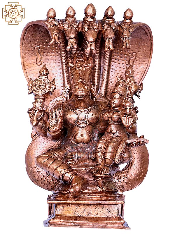 6" Hayagriva Bronze Statue with Devi Lakshmi Seated on Sheshnag Throne