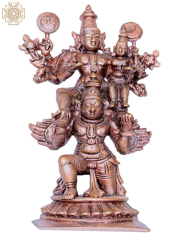 5" Small Bronze Lord Vishnu with Devi Lakshmi On Garuda