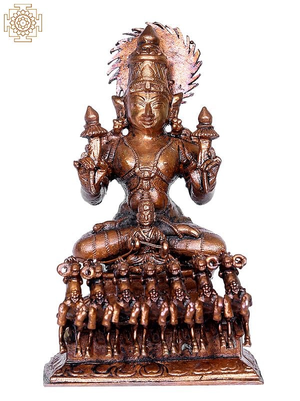 4" Small Bronze Lord Surya Idol on His Seven Horses Chariot