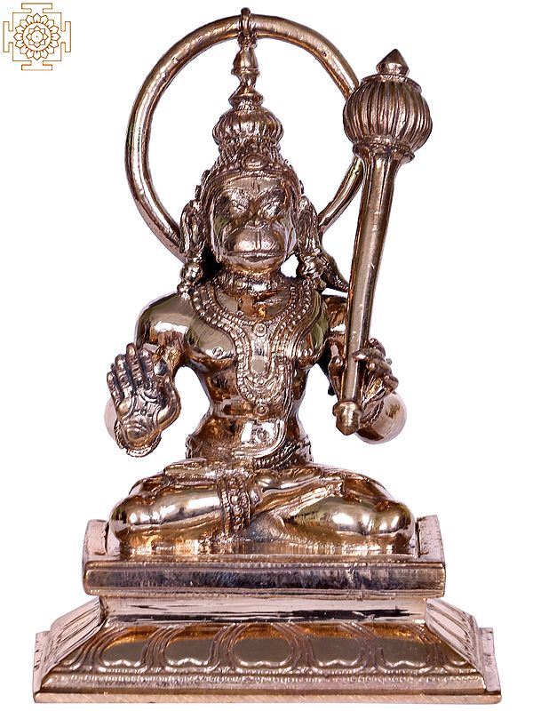 5" Small Bronze Sitting Sankat Mochan Lord Hanuman Statue