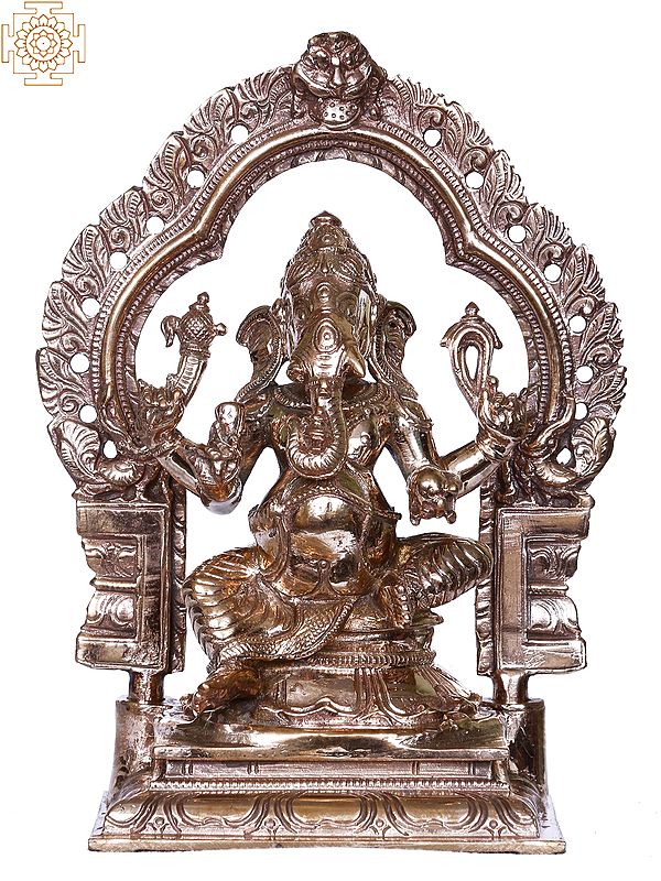 5'' Hindu God Vinayaka (Ganesha) Seated Inside Arch | Bronze Statue