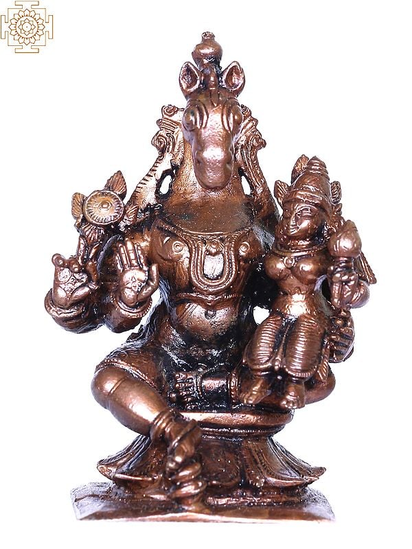3'' Small Hayagriva (Vishnu) Seated With Lakshmi | Bronze Statue
