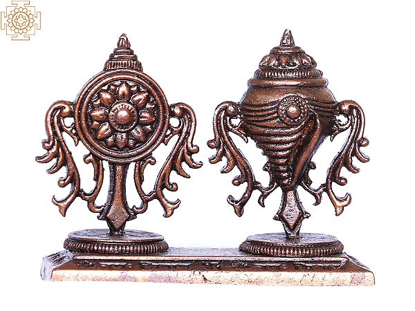 3'' Shankha and Chakra Vaishnava Symbol | Bronze Statue