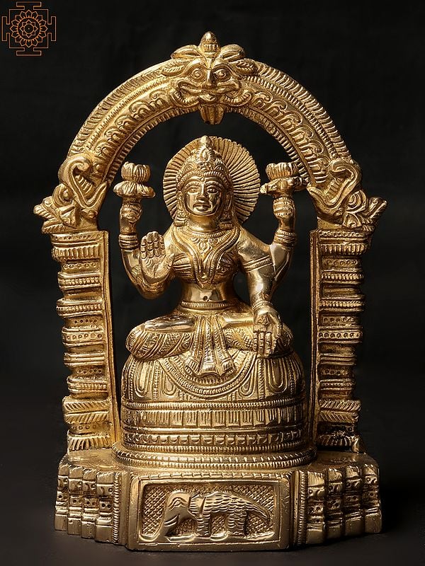 8'' Goddess Of Wealth Lakshmi With Arch | Brass Statue