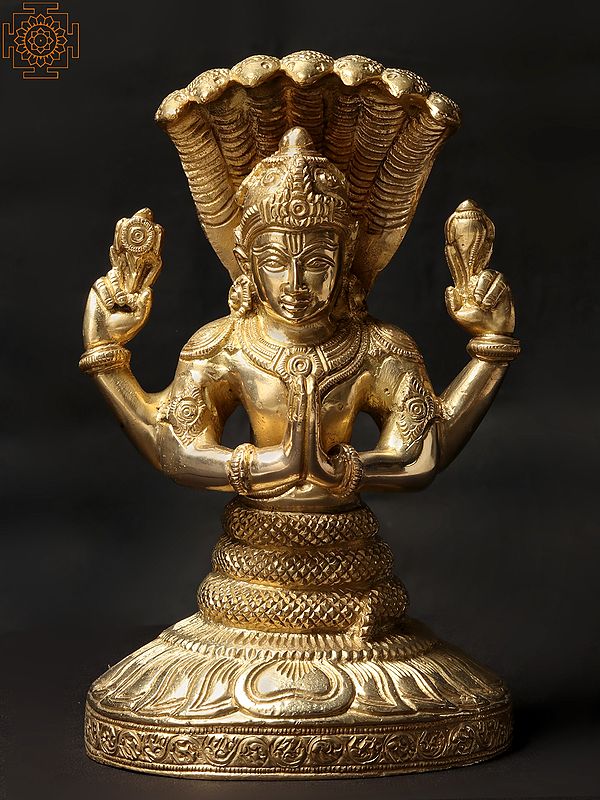 9'' Hindu God Patanjali As Shesha | Brass Statue