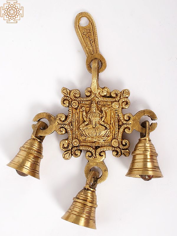 7" Goddess Lakshmi Wall Hanging Bells in Brass