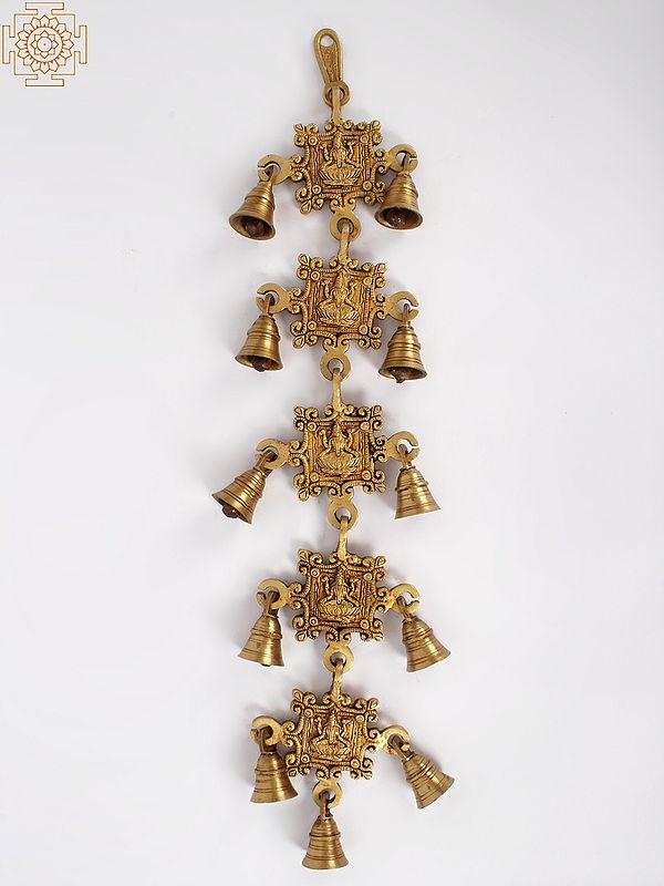 22" Goddess Lakshmi Wall Hanging Bells in Brass