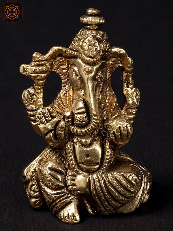 2'' Small Seated Ganesha Brass Statue