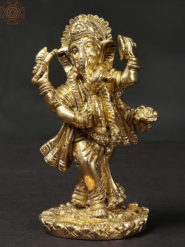 3'' Small Dancing Ganesha Idol | Brass Statues