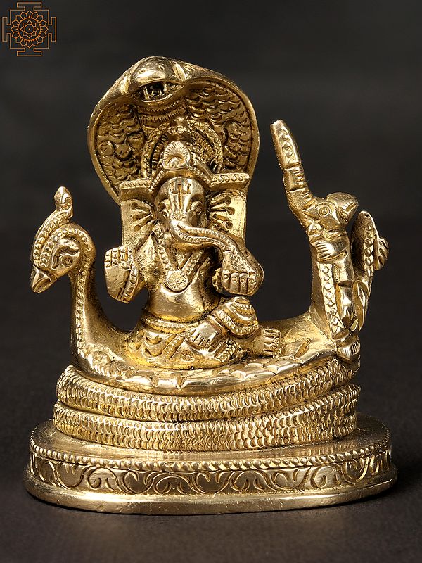 3'' Small Ganesha Idol Seated on Sheshnag Throne | Brass Sculptures