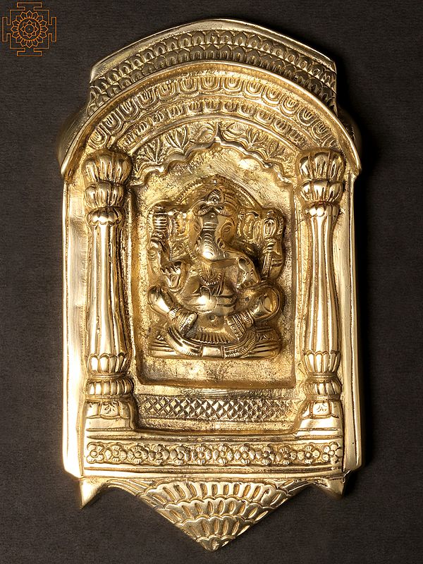 8" Brass Ganesha Inside Rajasthani Jharokha | Wall Hanging